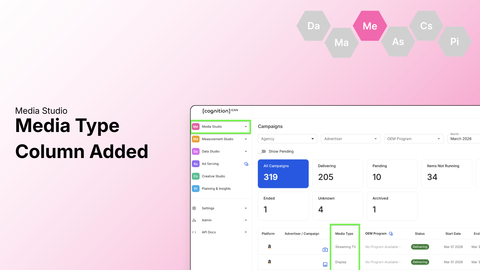 Media Studio: Media Type Column Added to Campaign Manager and Export CSV